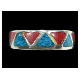 Sterling silver inlaid turquoises and coral band