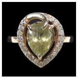 14K Rose gold pear cut zultanite ring with round