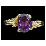 10K Yellow gold oval cut amethyst ring in bypass