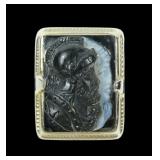 14K White gold men's cameo ring, size 11,