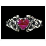 Sterling silver dentil set heart shape pink paua