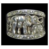 Sterling silver elephants band ring with crystal
