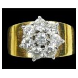 Sterling silver gold wash round cut CZ flower wide