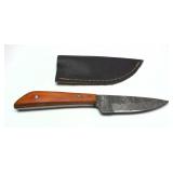 Custom Damascus balde knife with leather sheath,