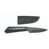 Custom Damascus balde knife with leather sheath,