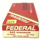 Box of .243 Win. - 80 Gr. S.P. Federal Cartridges-