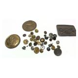 Lot: Bag of assorted Military buttons, Buckles,