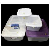 Lot, 5 assorted sized totes with lids - NO