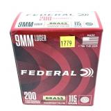 Box of 9mm Luger- 115 Gr. FMJ RN Federal