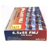 Box of 6.5x55 - 139 Gr. FMJ Hotshot cartridges-
