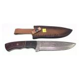 Custom Damascus balde knife with leather sheath,