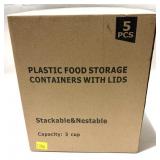 Plastic food storage containers with lids, 5 pcs