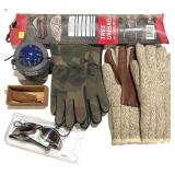 Lot: Game call, Gloves,Angler, sunglasses and