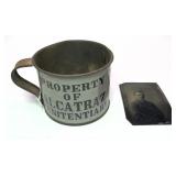 'Property of Alcatraz' tin cup and Tin type Photo