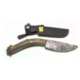 Stag handle knife with leather sheath, 9 1/2'