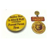 Lot: 2 Vintage Smokey the Bear pin and badge