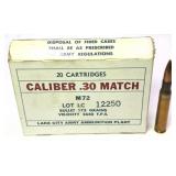 Vintage box .30 Cal. Match M72 cartridges, 5 Rds.
