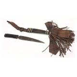 African hand carved knife with leather sheath,