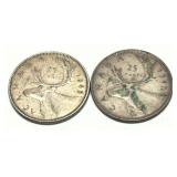 X 2 -Canadian Quarters, Silver -X 2- Sold by the