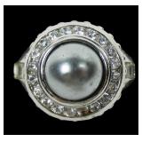 Sterling silver bezel set silver pearl ring with