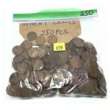 Lot; Wheat cents, 250 pieces
