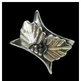 Sterling silver leaves and berries bypass ring,