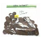 Lot; Wheat cents, 150 pieces