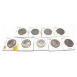 X 9 - Half dollars, Uncirculated, mixed dates -