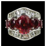 Sterling silver oval cut cultured ruby 5-stone