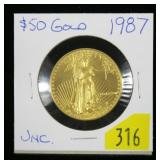 1987 $50 Gold American Eagle, Unc.