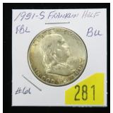 1951-S Franklin half dollar, BU