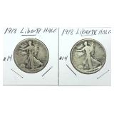 x2-1918 Walking Liberty half dollars, -x2 half