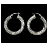 Sterling silver textured hoop earrings, approx.