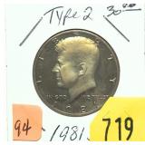 1981-S Kennedy half dollar, Proof, Type II