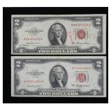x2 -$2 Red seal note, series of 1953, -x 2 notes,