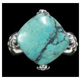 Sterling silver basket set turquoise nugget ring
