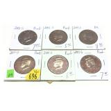 X 6- Half dollars, Proof, mixed dates -X 6- Sold