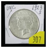 1923-S Peace dollar, Unc.