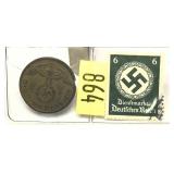 1938 German 10 pfennig and German stamp