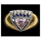 Sterling silver gold wash trillion cut pink stone