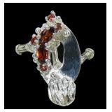 Sterling silver round and marquise cut garnet ring