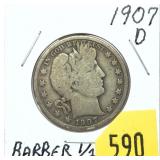 1907-D Barber half dollar