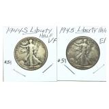 x2- Walking Liberty half dollars, mixed dates,