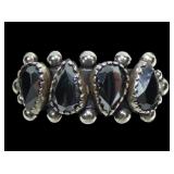 Sterling silver dentil set faceted hematite pear