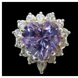 Sterling silver heart shape lavender CZ ring with