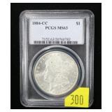 1884-CC Morgan dollar, PCGS slab certified MS-63