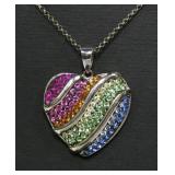 Sterling silver pave multi-colored crystals heart