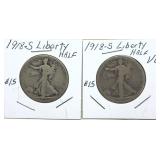 x2- 1918-S Walking Liberty half dollars, x2 half