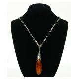 Sterling silver amber (?) pendant with 30'