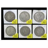x6- Morgan dollars: 1884, 1885-O, 2-1886-O,